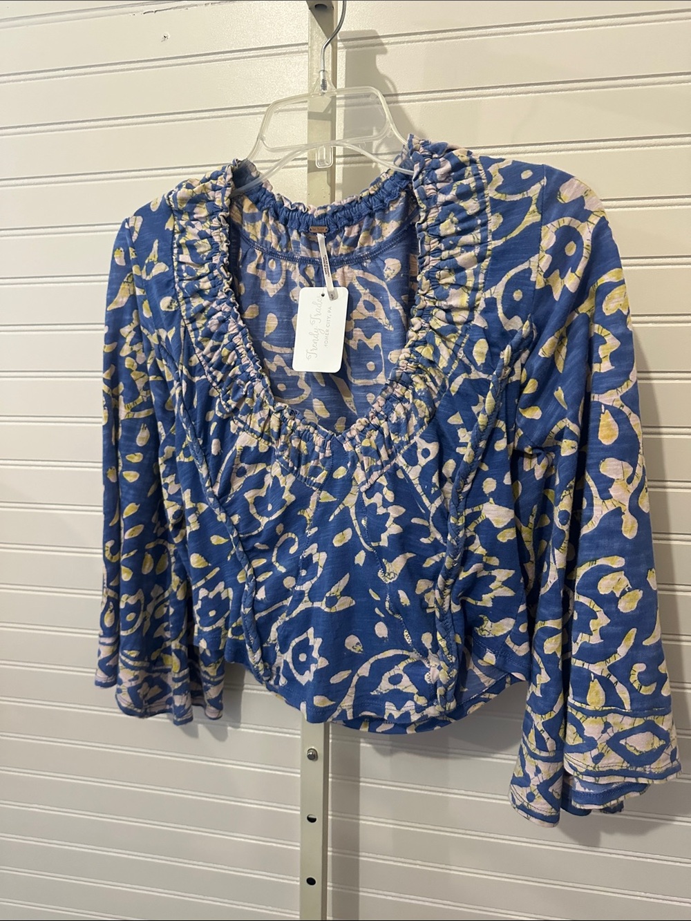 Free People Blue Floral Ruffled Women's Top Side S